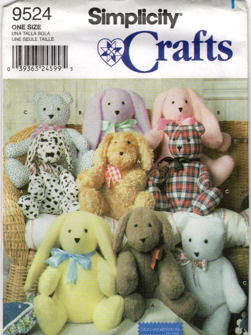 Simplicity Crafts 9524 Plush Animal Heigl & Nordstrom Design Uncut Pattern